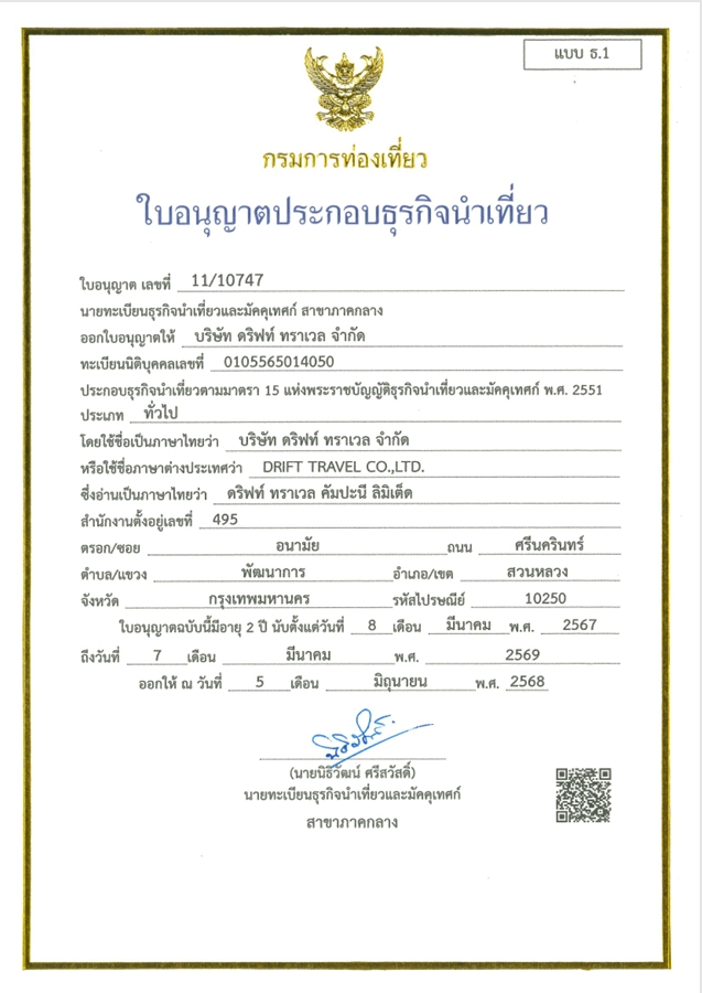 ใบอนุญาตธุรกิจนำเที่ยว